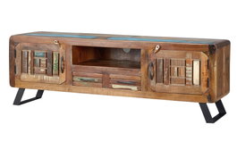 GINER Y COLOMER Mueble de TV en madera maciza reciclada con 2 puertas y 2 cajones
